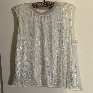 Sequin Sleeveless Top - Silver